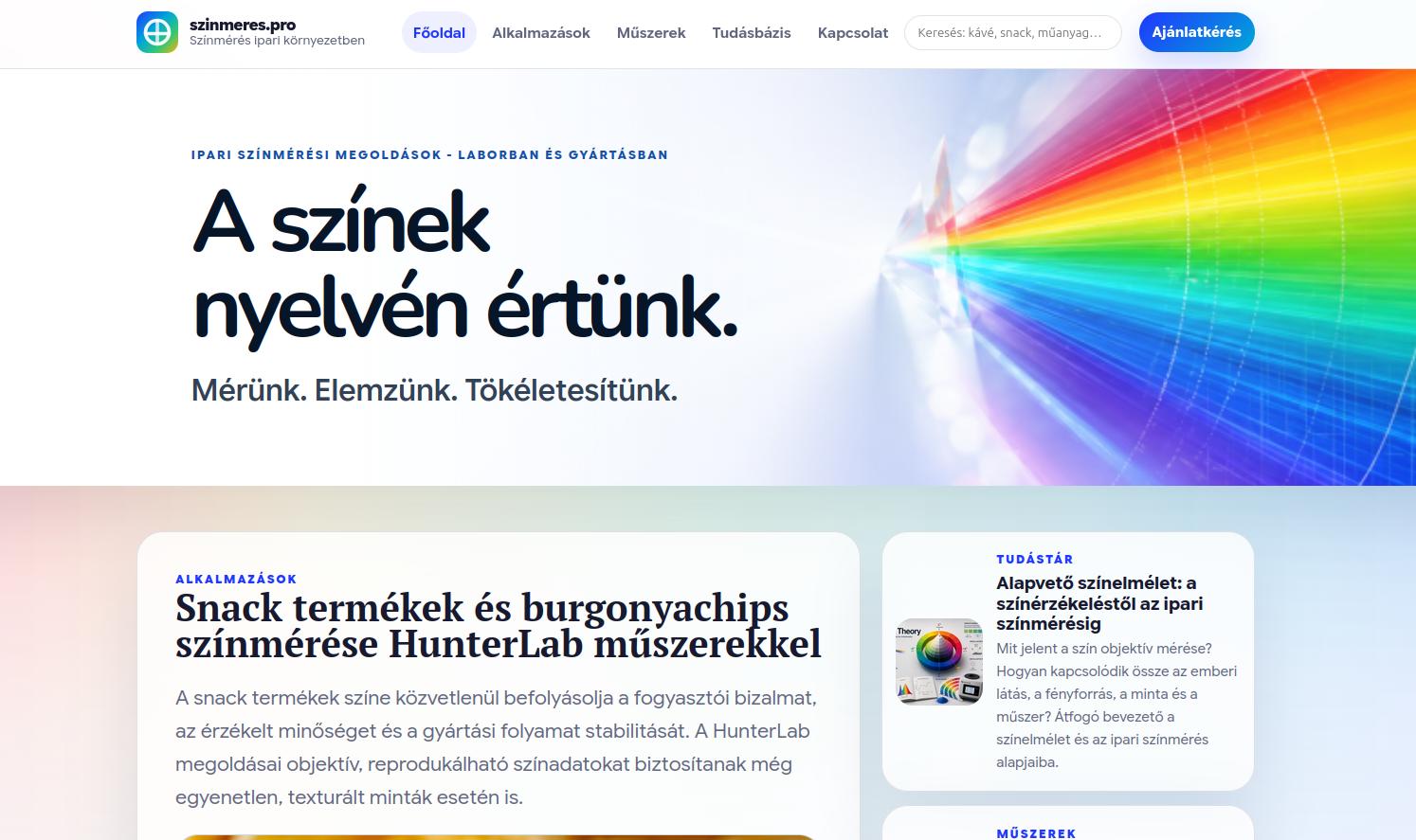A szinmeres.pro portál felületét mutató kép